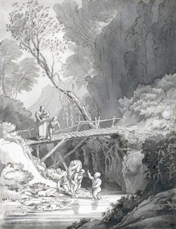 Wikioo.org - The Encyclopedia of Fine Arts - Painting, Artwork by John White Abbott - CHILDREN BATHING IN A MOUNTAIN STREAM