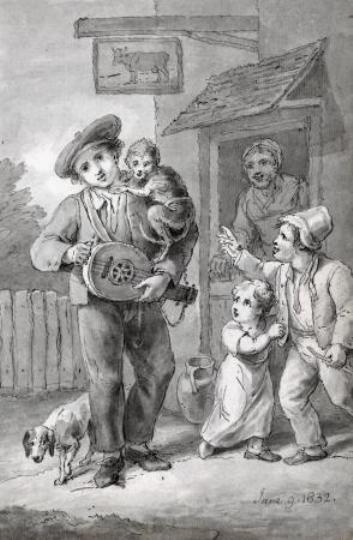 WikiOO.org - Encyclopedia of Fine Arts - Lukisan, Artwork John White Abbott - THE HURDY-GURDY PLAYER AND HIS MONKEY