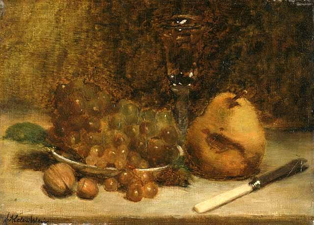 Wikioo.org - The Encyclopedia of Fine Arts - Painting, Artwork by Julian Alden Weir - Grapes Knife and Glass