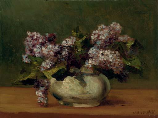 WikiOO.org - 백과 사전 - 회화, 삽화 Julian Alden Weir - Lilacs in a Bowl