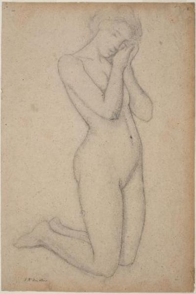 Wikioo.org - The Encyclopedia of Fine Arts - Painting, Artwork by Julian Alden Weir - Nude, a Girl Kneeling