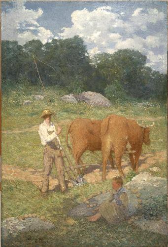 WikiOO.org - Encyclopedia of Fine Arts - Maleri, Artwork Julian Alden Weir - Ploughing for Buckwheat (New England Plowman)
