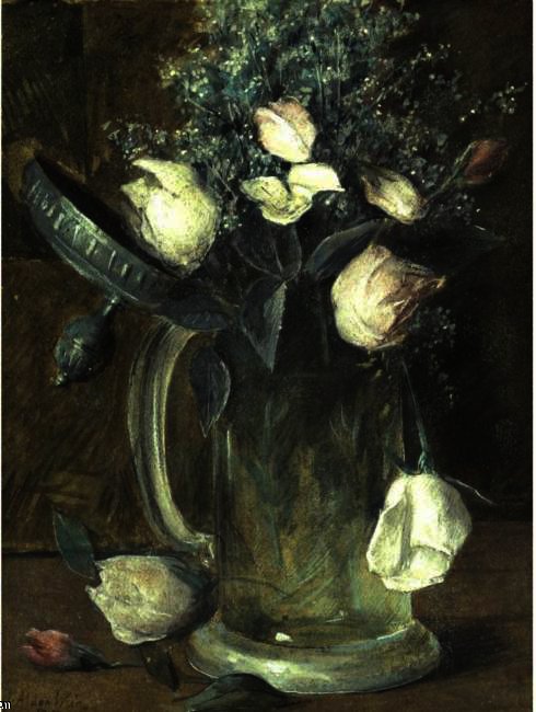 WikiOO.org - Encyclopedia of Fine Arts - Maľba, Artwork Julian Alden Weir - ROSES IN A TANKARD