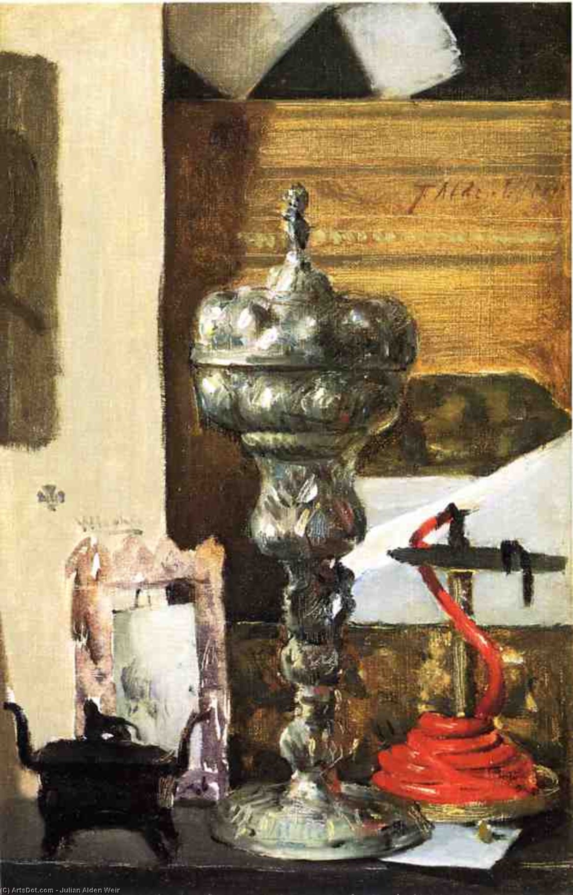 Wikioo.org - The Encyclopedia of Fine Arts - Painting, Artwork by Julian Alden Weir - Silver Chalice, Japanese Bronze and Red Tapir
