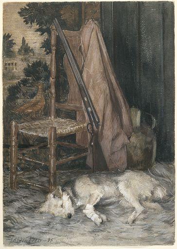 Wikioo.org - The Encyclopedia of Fine Arts - Painting, Artwork by Julian Alden Weir - The Hunter's Dog and Gun