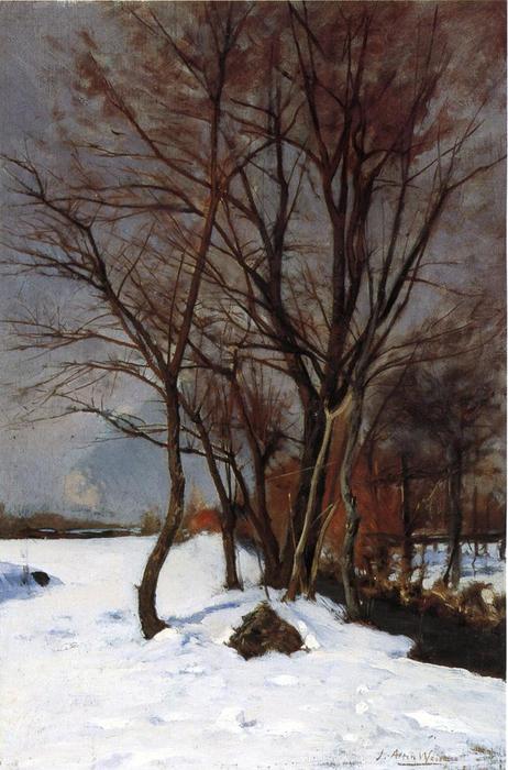 Wikioo.org - The Encyclopedia of Fine Arts - Painting, Artwork by Julian Alden Weir - Winter Landscape with Stream