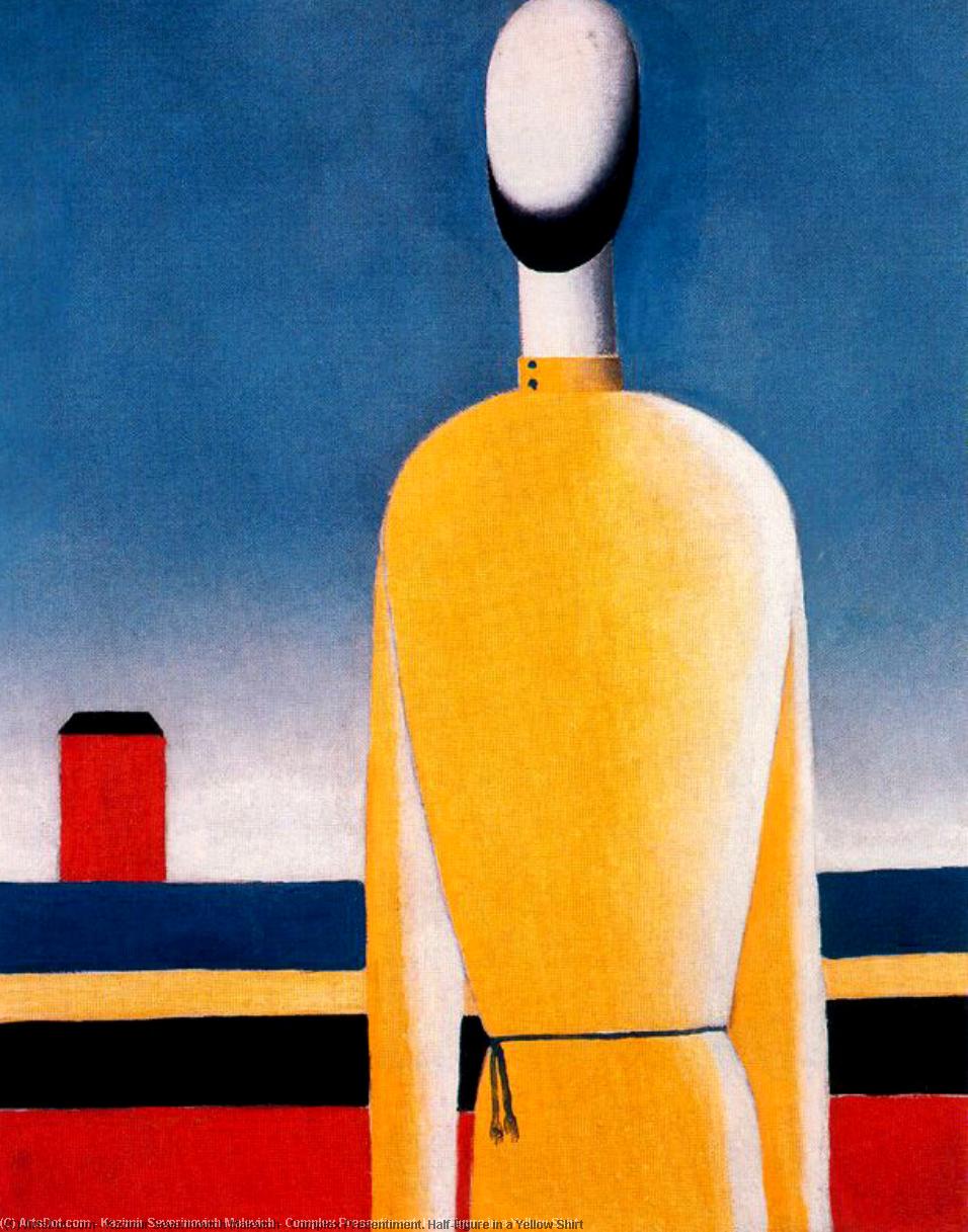 Wikioo.org – L'Encyclopédie des Beaux Arts - Peinture, Oeuvre de Kazimir Severinovich Malevich - Pressentiment complexe moitié-la figure  dans  une  Jaunit  chemise
