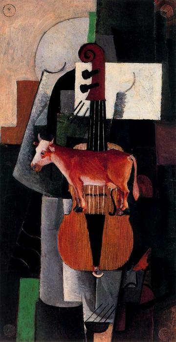 Wikioo.org - The Encyclopedia of Fine Arts - Painting, Artwork by Kazimir Severinovich Malevich - Cow and Violin