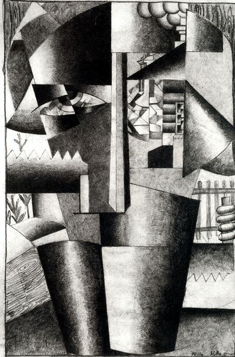 WikiOO.org - Encyclopedia of Fine Arts - Schilderen, Artwork Kazimir Severinovich Malevich - Cubism. Portrait of a Builder