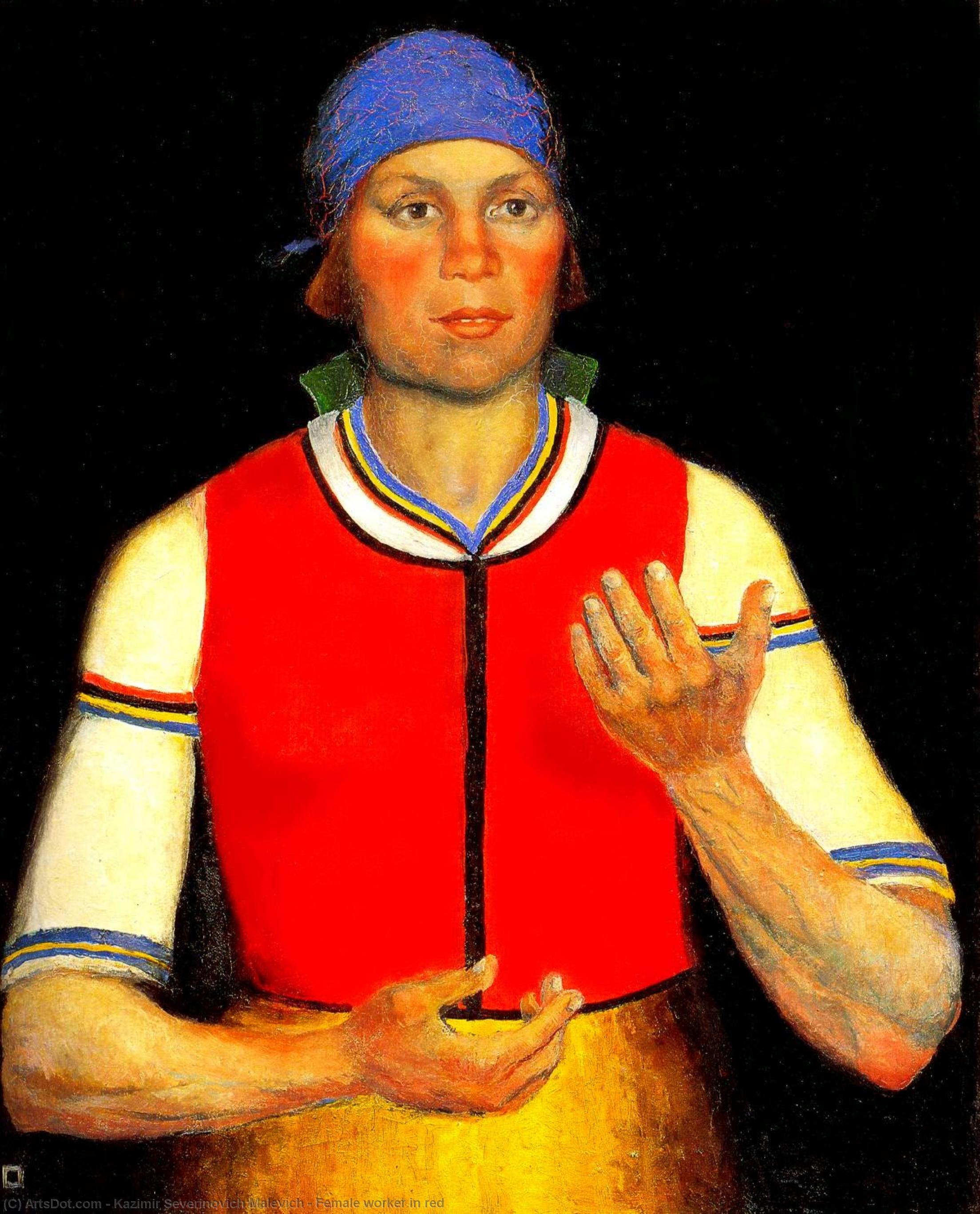Wikioo.org - สารานุกรมวิจิตรศิลป์ - จิตรกรรม Kazimir Severinovich Malevich - Female worker in red