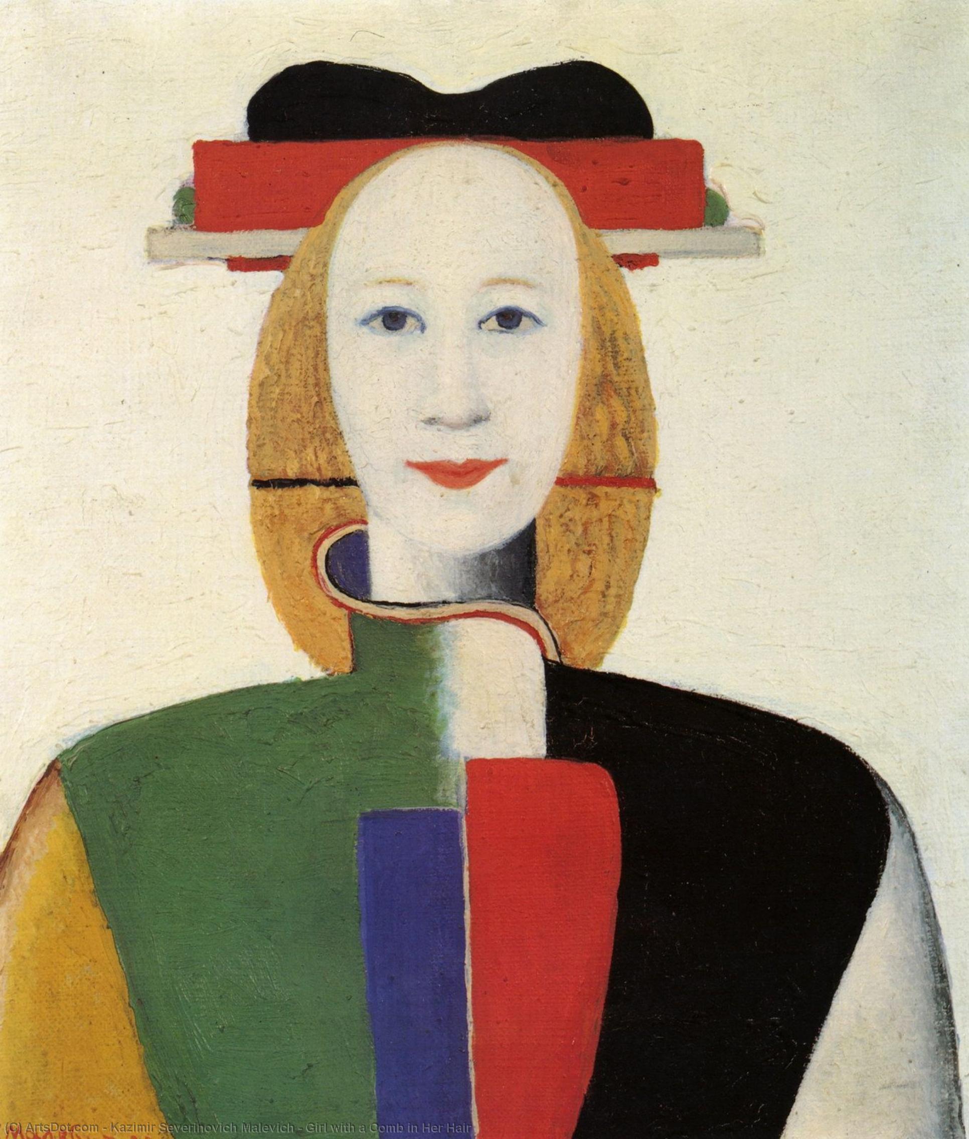 Wikioo.org - The Encyclopedia of Fine Arts - Painting, Artwork by Kazimir Severinovich Malevich - Girl with a Comb in Her Hair