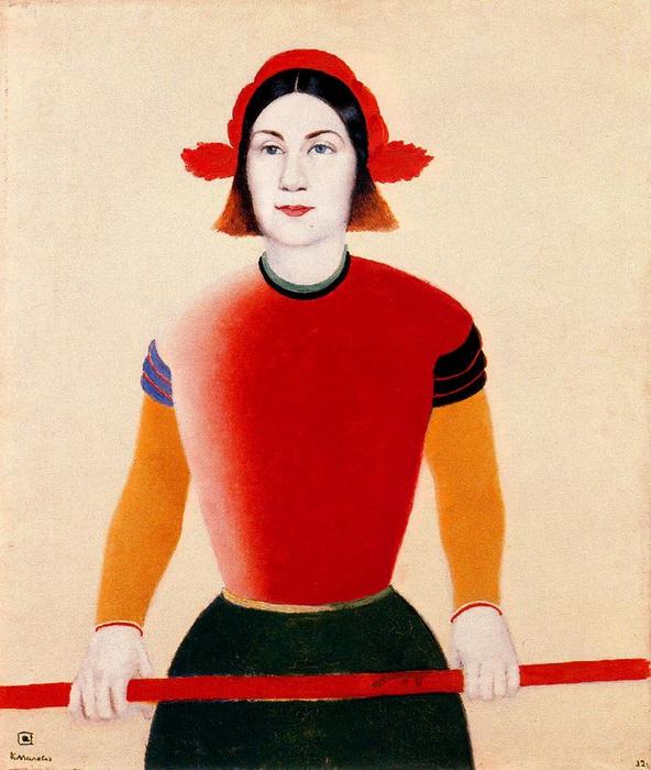 Wikioo.org - The Encyclopedia of Fine Arts - Painting, Artwork by Kazimir Severinovich Malevich - Girl with a Red Staff