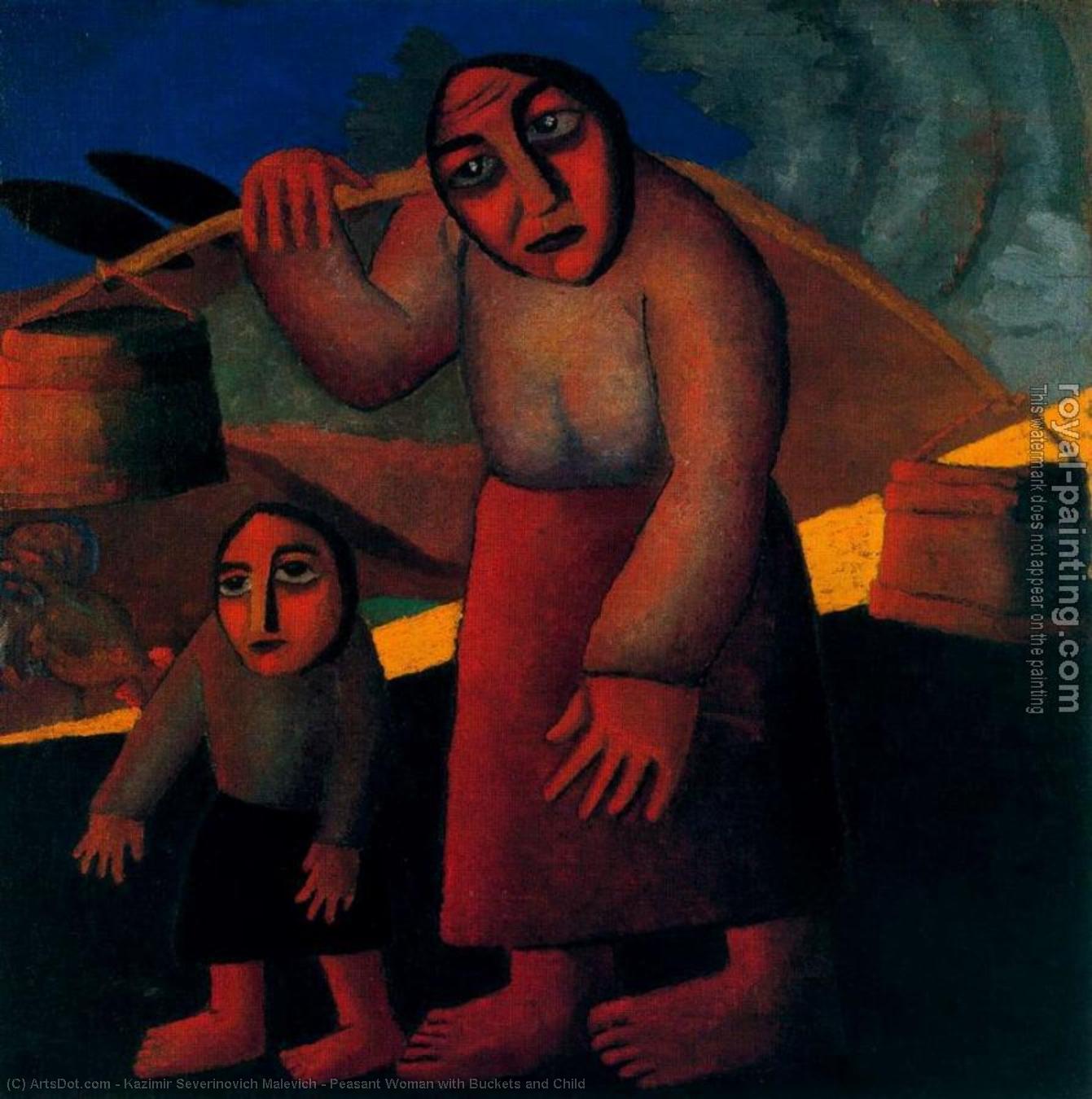 Wikioo.org - The Encyclopedia of Fine Arts - Painting, Artwork by Kazimir Severinovich Malevich - Peasant Woman with Buckets and Child
