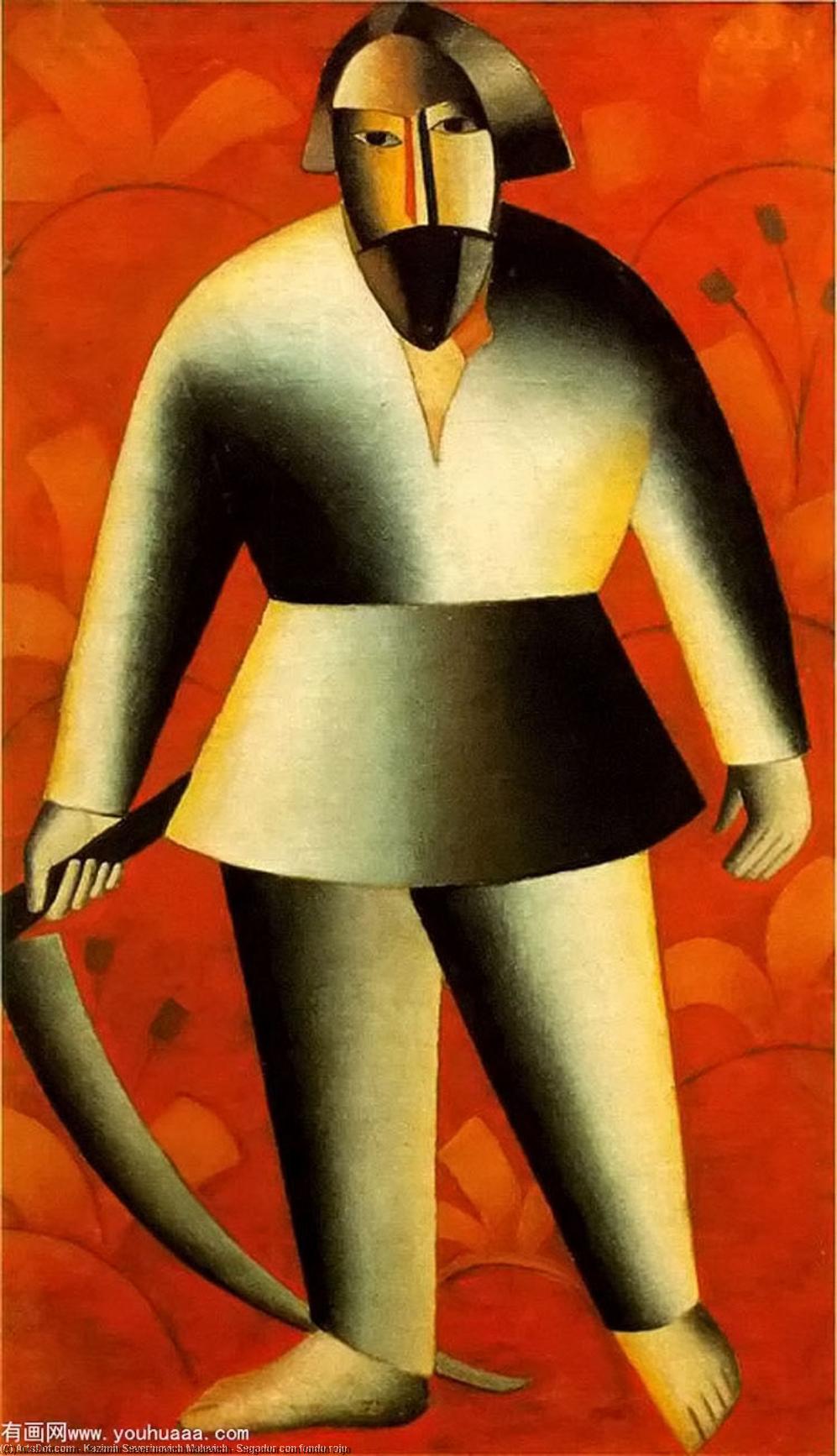 WikiOO.org - Encyclopedia of Fine Arts - Festés, Grafika Kazimir Severinovich Malevich - Segador con fondo rojo