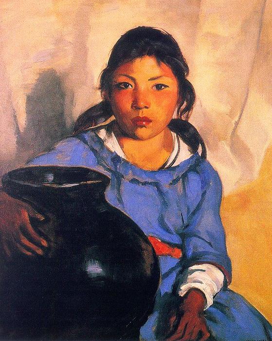 Wikioo.org - The Encyclopedia of Fine Arts - Painting, Artwork by Robert Henri - Gregorita with the Santa Clara Bowl