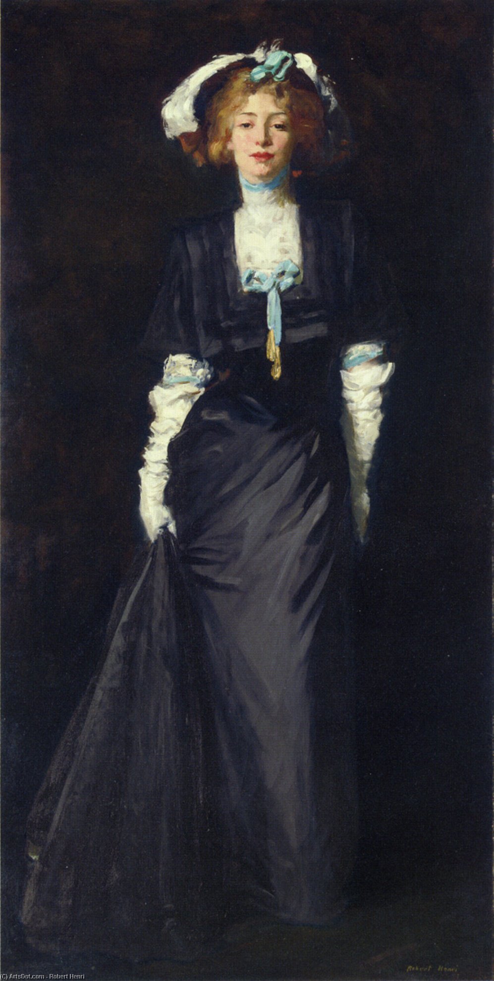 Wikioo.org - The Encyclopedia of Fine Arts - Painting, Artwork by Robert Henri - Jessica Penn in Black with White Plumes