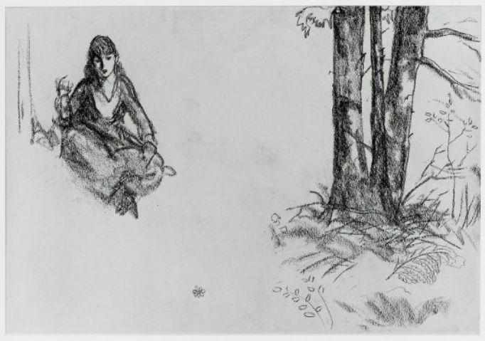 WikiOO.org - Encyclopedia of Fine Arts - Maalaus, taideteos Robert Henri - Landscape study of seated girl and trees