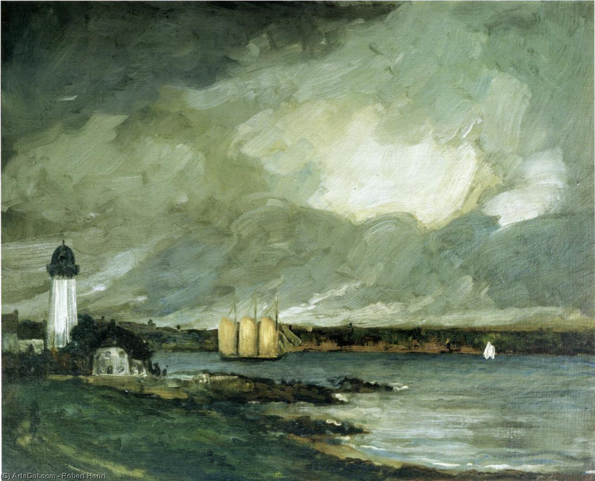 Wikioo.org - The Encyclopedia of Fine Arts - Painting, Artwork by Robert Henri - Pequot Light House, Connecticut Coast