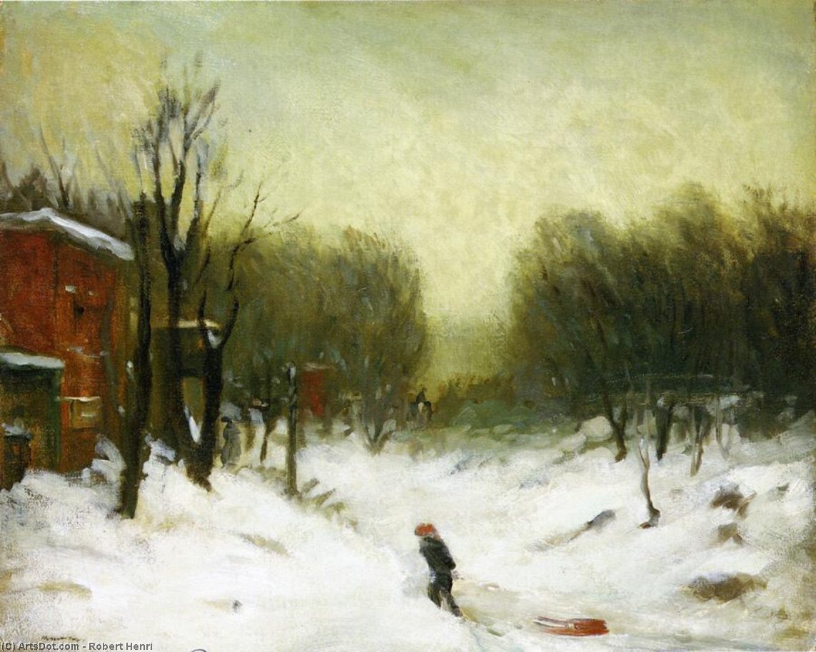 WikiOO.org - Encyclopedia of Fine Arts - Schilderen, Artwork Robert Henri - Seventh Avenue in the Snow