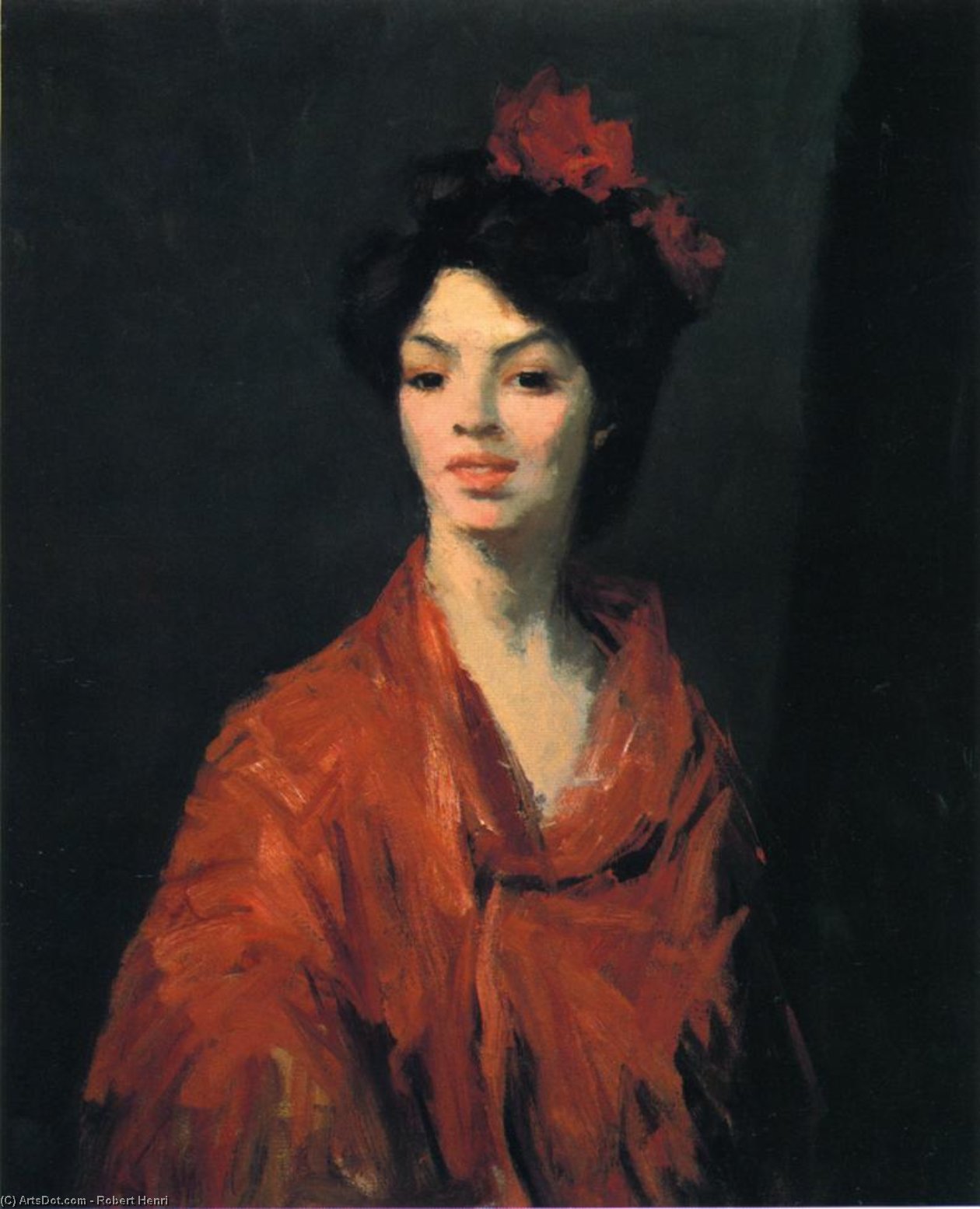 Wikioo.org - The Encyclopedia of Fine Arts - Painting, Artwork by Robert Henri - Spanish Woman in a Red Shawl