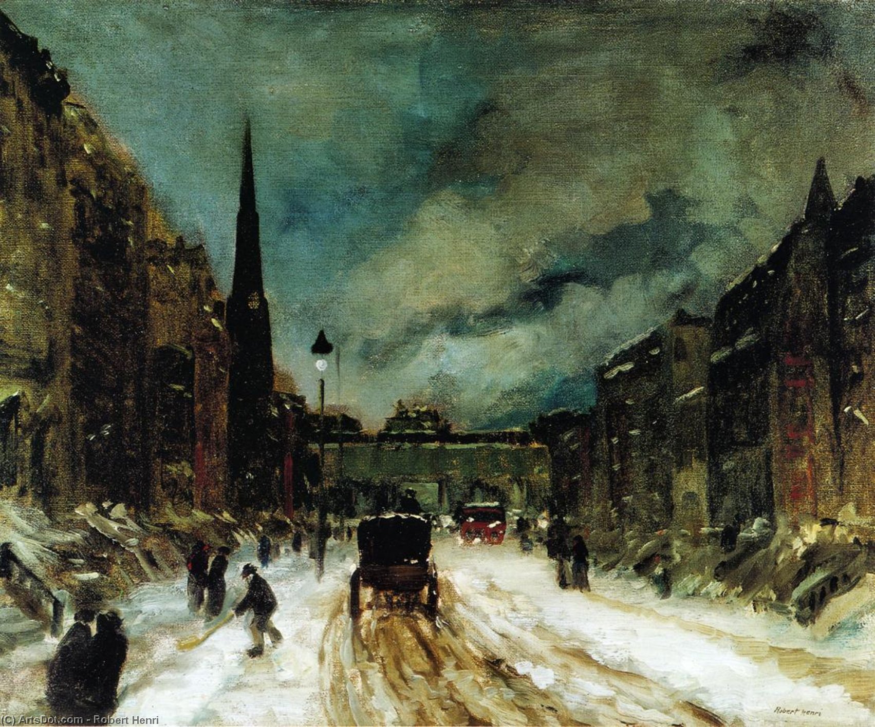 Wikioo.org - The Encyclopedia of Fine Arts - Painting, Artwork by Robert Henri - Street Scene with Snow