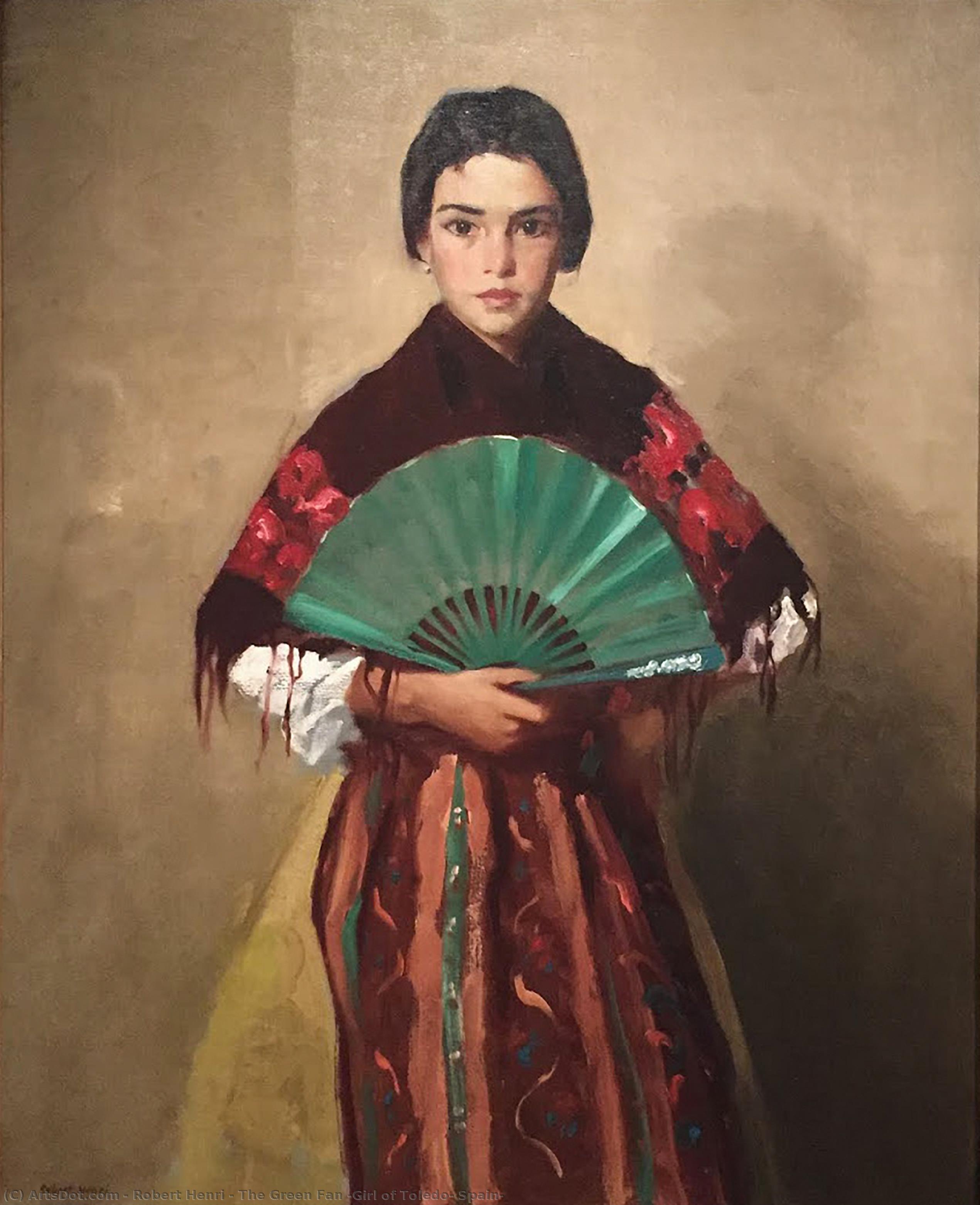 WikiOO.org – 美術百科全書 - 繪畫，作品 Robert Henri - 绿色的 风扇  女孩  的  托莱多  西班牙