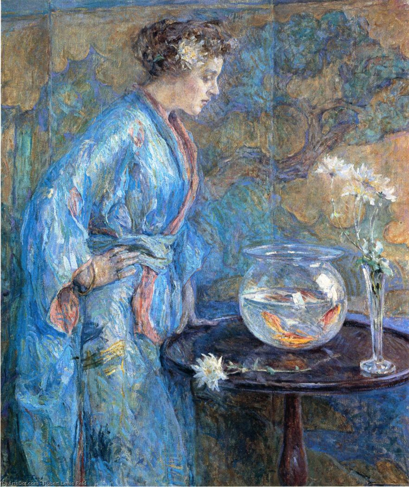 Wikioo.org - The Encyclopedia of Fine Arts - Painting, Artwork by Robert Lewis Reid - Girl in Blue Kimono