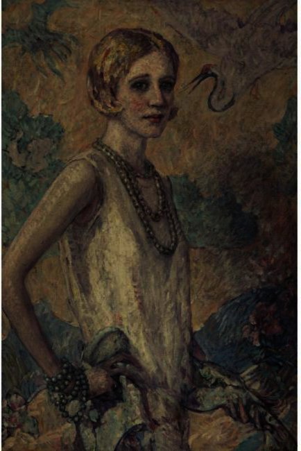 Wikioo.org – L'Enciclopedia delle Belle Arti - Pittura, Opere di Robert Lewis Reid - ritratto di una donna giovane davanti ad una schermata orientale