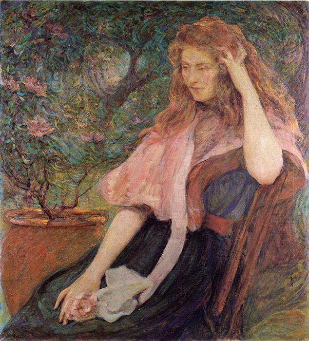 Wikioo.org - The Encyclopedia of Fine Arts - Painting, Artwork by Robert Lewis Reid - The Pink Cape