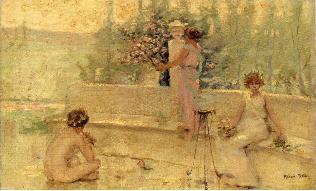 Wikioo.org – L'Enciclopedia delle Belle Arti - Pittura, Opere di Robert Lewis Reid - tre figure in un italiano giardino