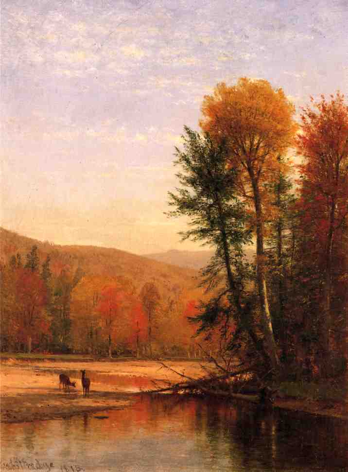 Wikioo.org - The Encyclopedia of Fine Arts - Painting, Artwork by Thomas Worthington Whittredge - Deer in an Autumn Landscape