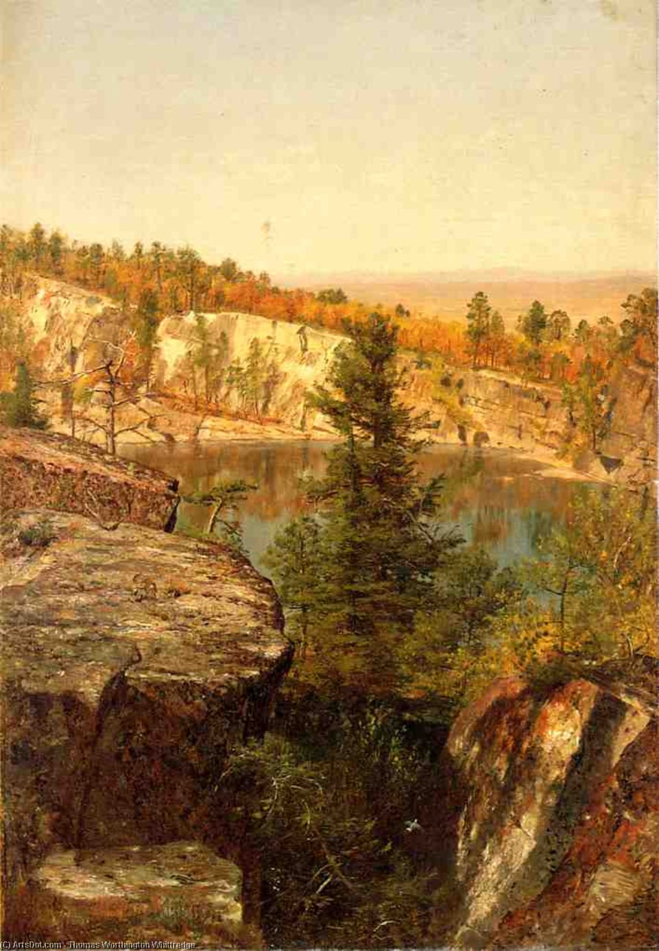Wikioo.org - The Encyclopedia of Fine Arts - Painting, Artwork by Thomas Worthington Whittredge - Rock Ledge and Pond