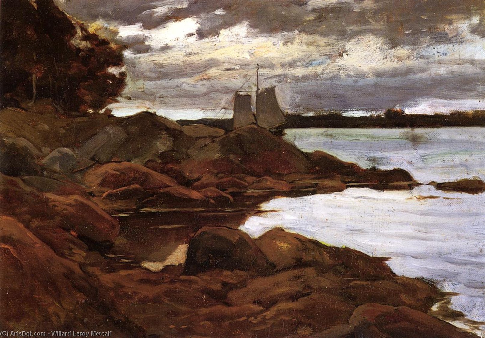 Wikioo.org - The Encyclopedia of Fine Arts - Painting, Artwork by Willard Leroy Metcalf - Close of Day on the Maine Shore