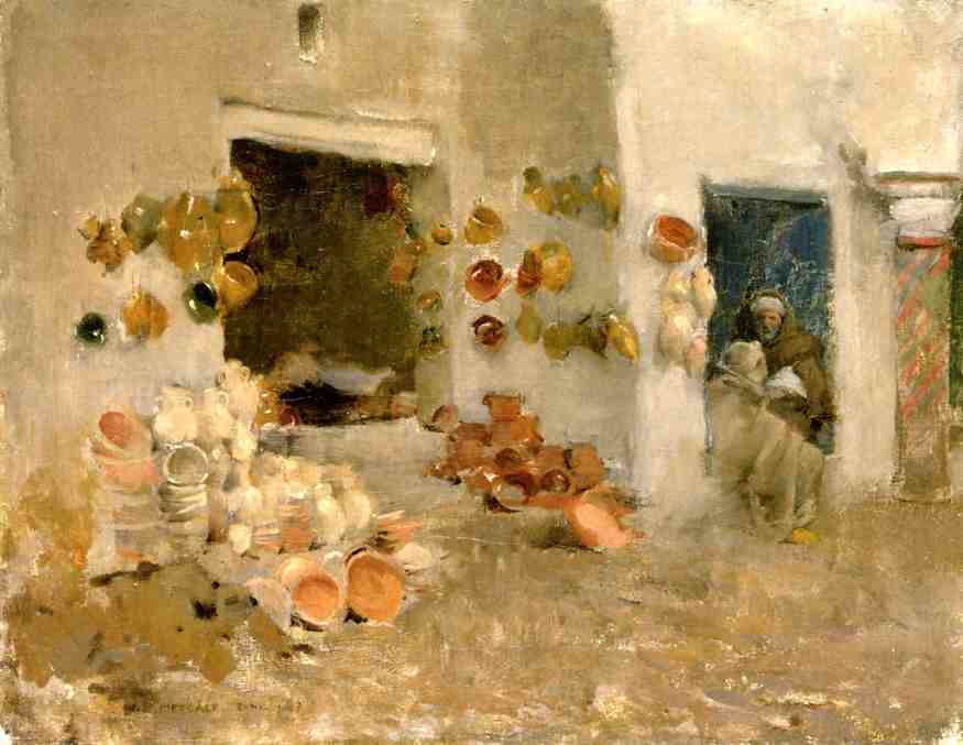 Wikioo.org - The Encyclopedia of Fine Arts - Painting, Artwork by Willard Leroy Metcalf - Pottery Shop at Tunis