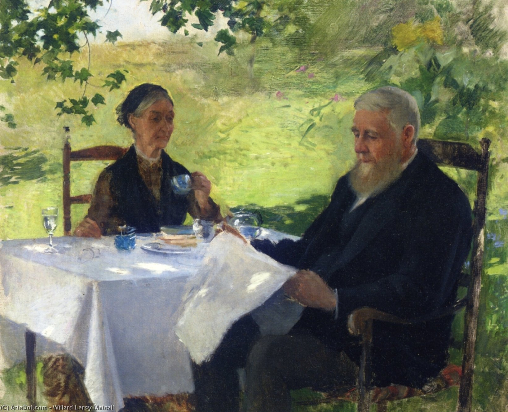 WikiOO.org - Encyclopedia of Fine Arts - Maleri, Artwork Willard Leroy Metcalf - Tea on the Porch