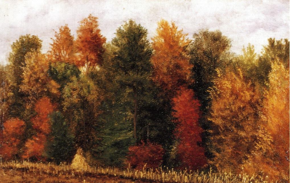 Wikioo.org - The Encyclopedia of Fine Arts - Painting, Artwork by William Aiken Walker - Autumn Woods At The Edge Of A Cornfield