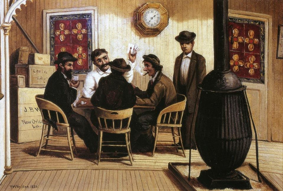 WikiOO.org - Encyclopedia of Fine Arts - Maľba, Artwork William Aiken Walker - Card Players on the Steamboar