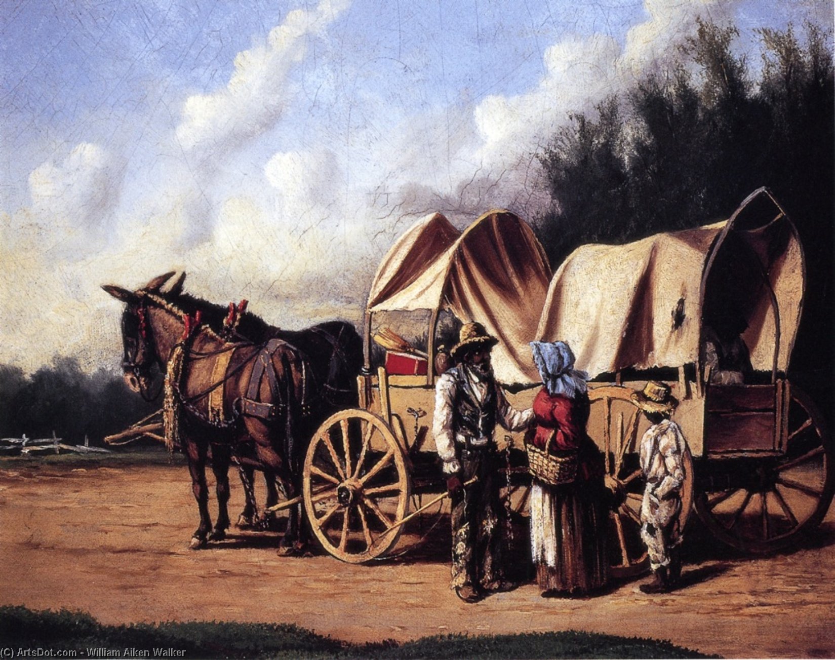 Wikioo.org - The Encyclopedia of Fine Arts - Painting, Artwork by William Aiken Walker - Covered Wagon with Negro Family