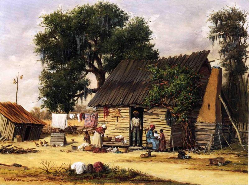 Wikioo.org - The Encyclopedia of Fine Arts - Painting, Artwork by William Aiken Walker - Family Gathered by a Cabin