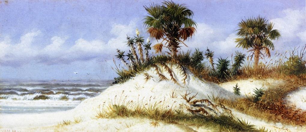 Wikioo.org - The Encyclopedia of Fine Arts - Painting, Artwork by William Aiken Walker - Florida Sand Dunes with Two Palm Trees