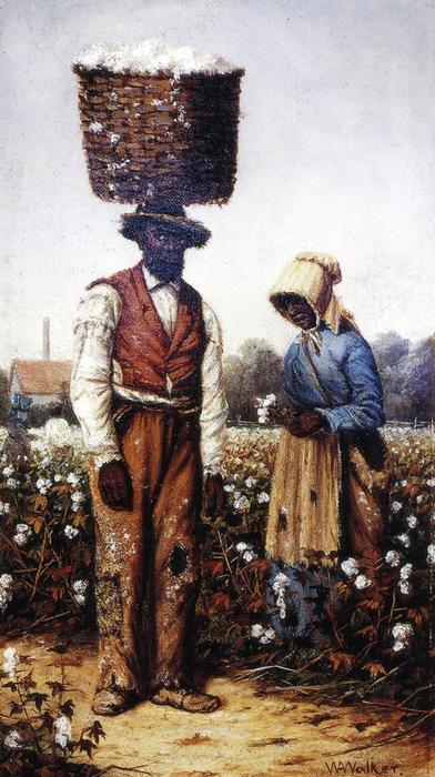 Wikioo.org - The Encyclopedia of Fine Arts - Painting, Artwork by William Aiken Walker - Negro Couple in Cotton Field, Woman with Yellow Bonnet