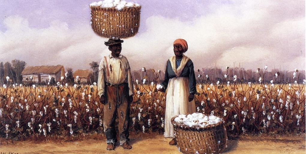 Wikioo.org – La Enciclopedia de las Bellas Artes - Pintura, Obras de arte de William Aiken Walker - negro hombre y mujer en campo algodonero con cestas de algodón 1
