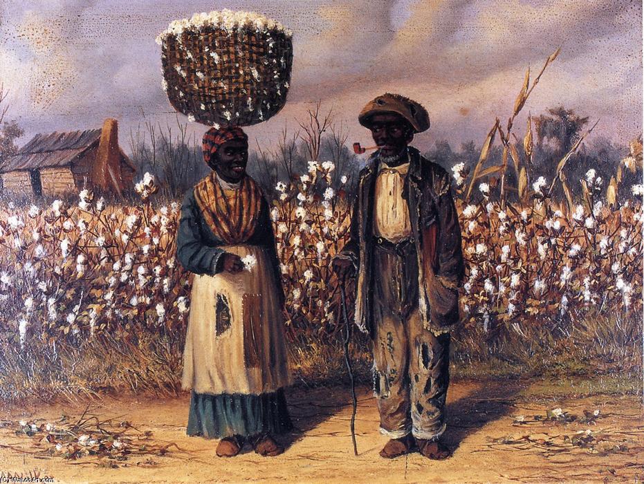 Wikioo.org - The Encyclopedia of Fine Arts - Painting, Artwork by William Aiken Walker - Negro Man and Woman in Cotton Field with Baskets of Cotton