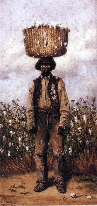 Wikioo.org - The Encyclopedia of Fine Arts - Painting, Artwork by William Aiken Walker - Negro Man in Cotton Field with Basket of Cotton on Head