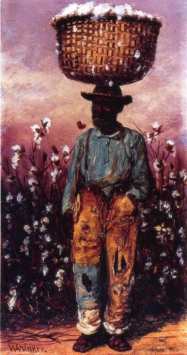 Wikioo.org – La Enciclopedia de las Bellas Artes - Pintura, Obras de arte de William Aiken Walker - Negro Hombre con Cesto de algodón en la cabeza
