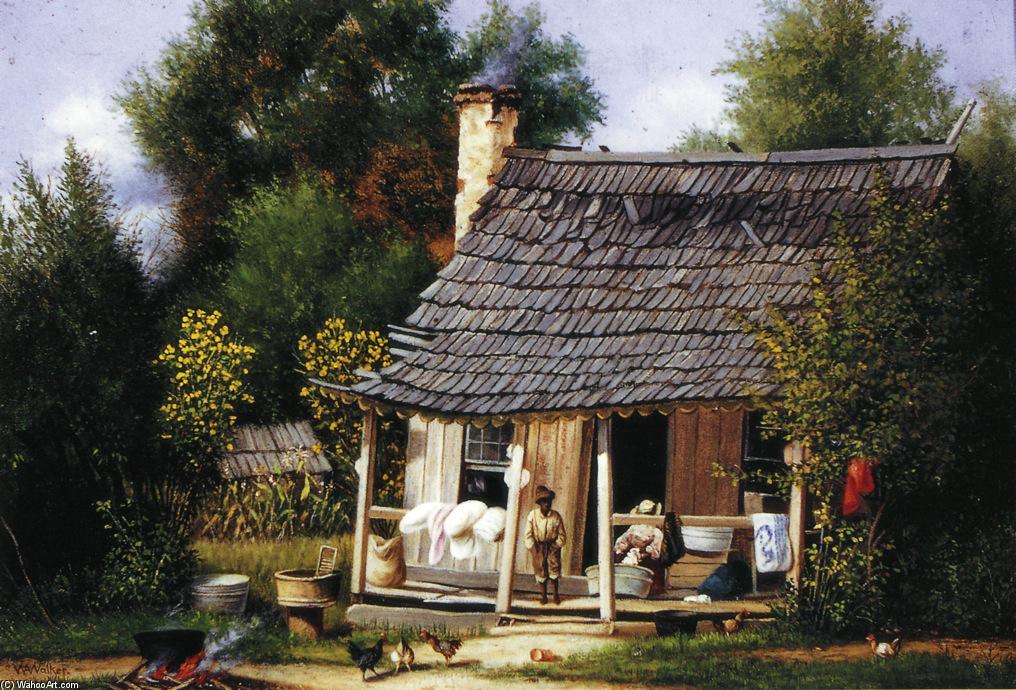 WikiOO.org - Encyclopedia of Fine Arts - Lukisan, Artwork William Aiken Walker - North Carolina Cabin with Scalloped Trim on Roof and Wild Cannas