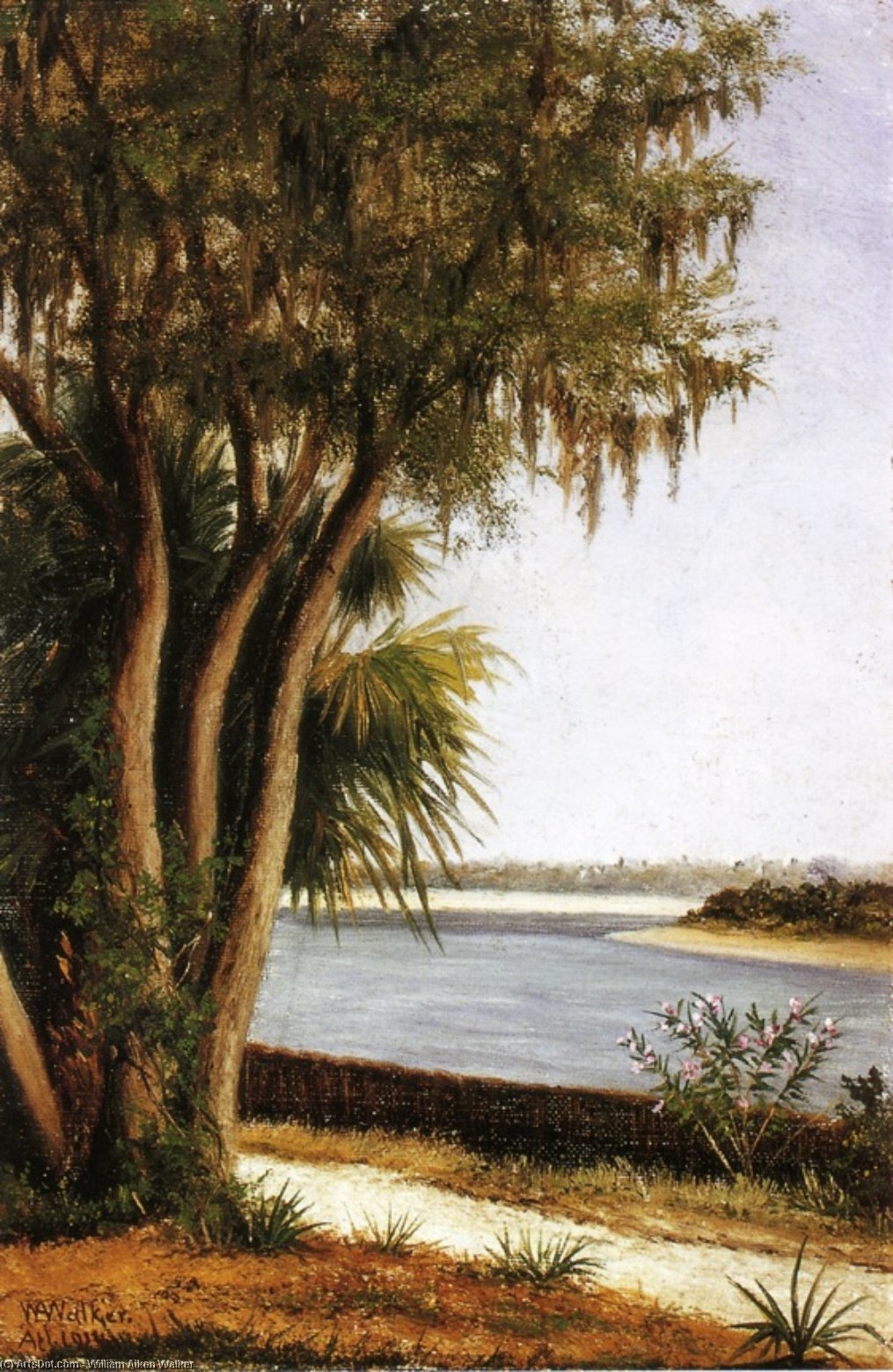 WikiOO.org - Encyclopedia of Fine Arts - Maľba, Artwork William Aiken Walker - River, Tree, City on Horizon