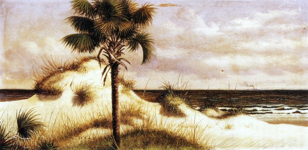 Wikioo.org - The Encyclopedia of Fine Arts - Painting, Artwork by William Aiken Walker - Sand Dunes, Palmetto (Sabal) and Steamboat