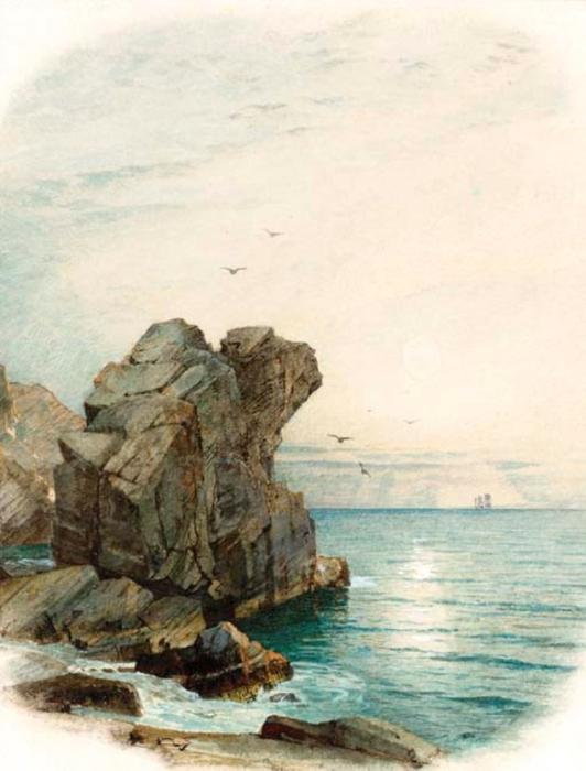 Wikioo.org - The Encyclopedia of Fine Arts - Painting, Artwork by William Trost Richards - Pulpit Rock, Nahant