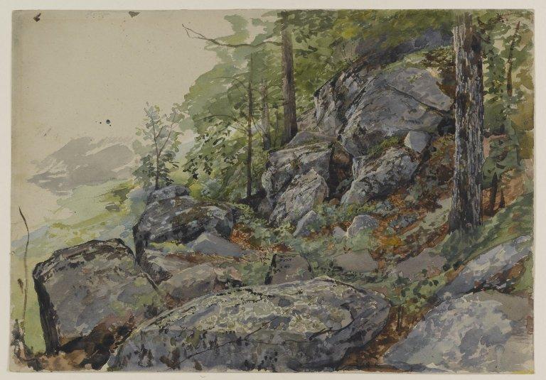 WikiOO.org - Encyclopedia of Fine Arts - Målning, konstverk William Trost Richards - Woodland Boulders